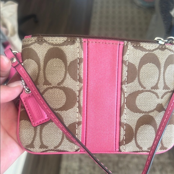 Coach Handbags - NWOT Coach Signature Canvas Wristlet - Pink and Brown